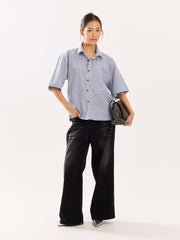 Blue Checkered Cropped Shirt